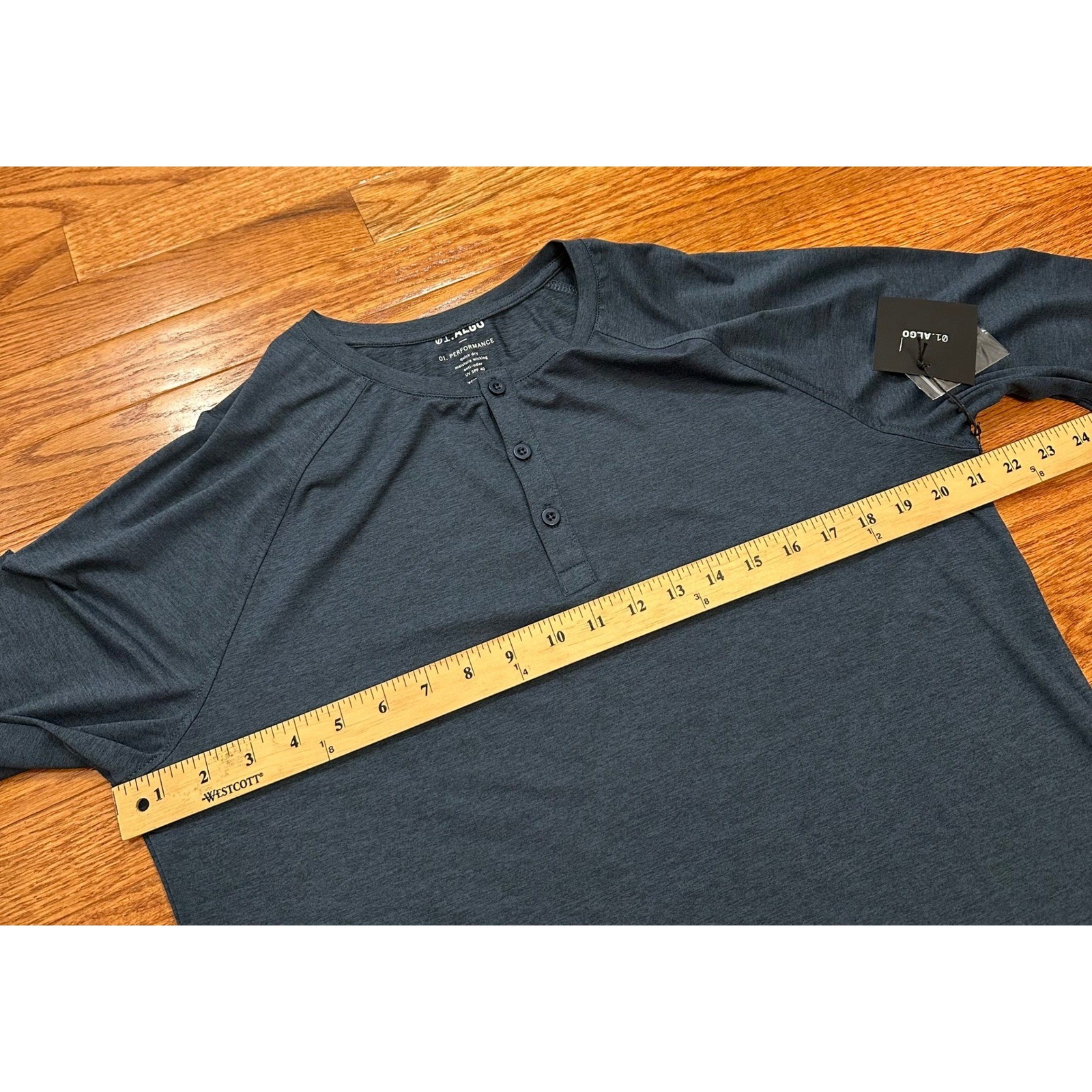 New 01.ALGO Performance Henley Long Sleeve Shirt Mens Medium Blue Stretch Casual gallery