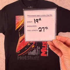 Tee Luv Men’s Ford Mustang Hot Stuff Black Graphic T-Shirt Medium Retro Car Tee