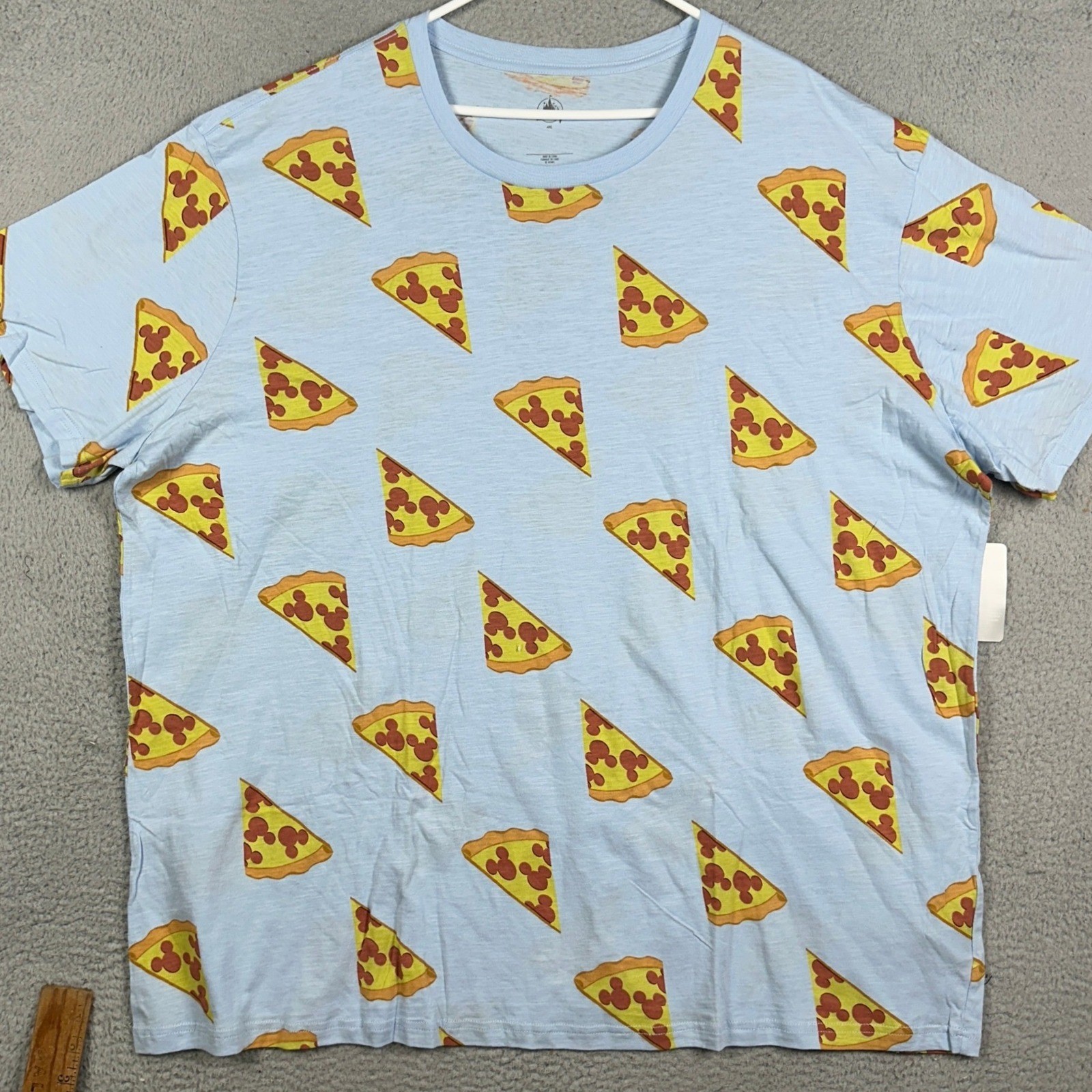 NEW Disney T-Shirt Mens 4XL Blue Mickey Mouse Pizza Slice All Over Print Tee gallery