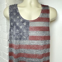 Well Worn Red White Blue Distressed American Flag Patriotic Tank Top Mens Sz L