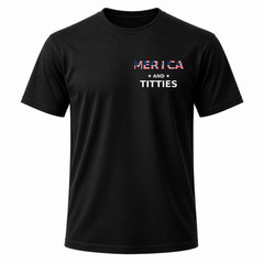 Merica and Titties Funny US Flag Black Graphic T-Shirt