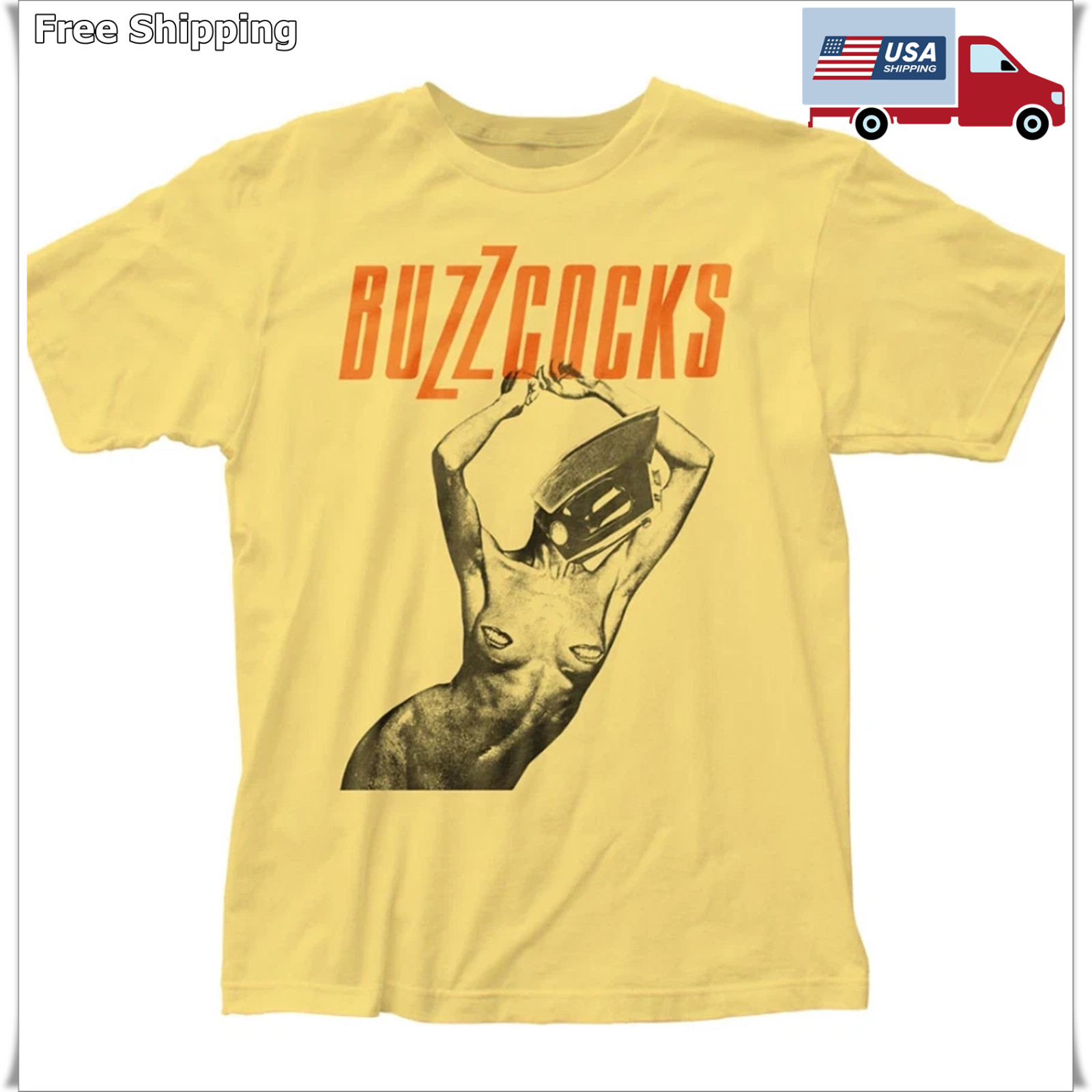 Buzzcocks Orgasm Addict Mens T Shirt Rock and Roll Music Band Tee New Yellow