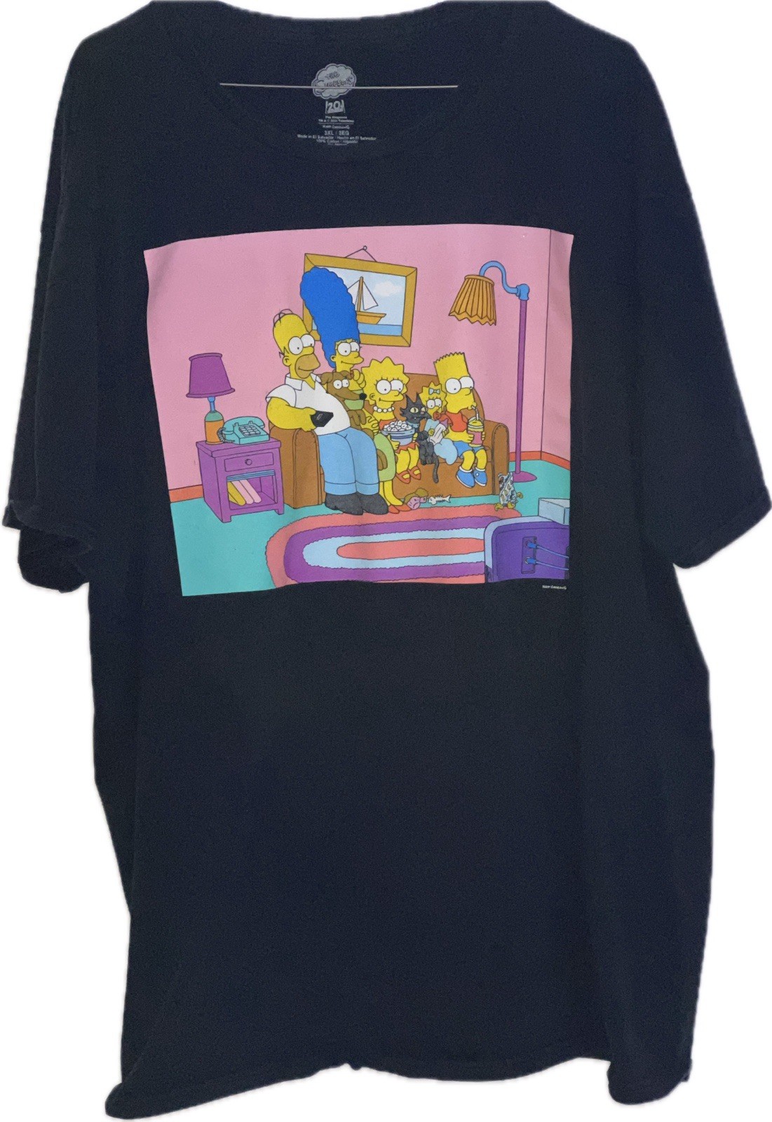 The Simpsons T-Shirt Men’s 3XL Couch Scene Black W/Pink Graphics 100% Cotton