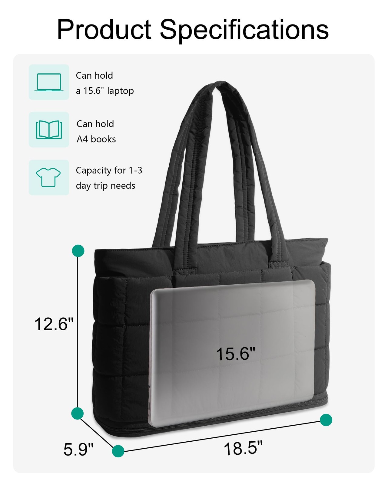 Tote Bag for Women, Puffer Work Bag 15.6 Inch Laptop Purse for Nurse Teacher,... gallery