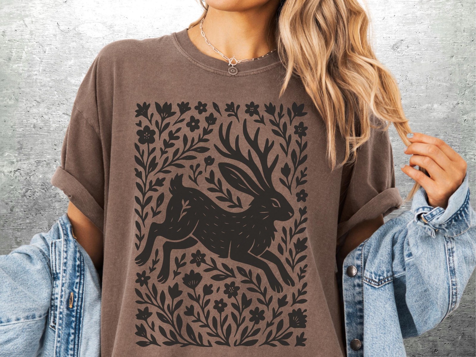 Jackalope Shirt, Dark Cottagecore, Fairycore, Goblincore, Dark Academia, Floral gallery