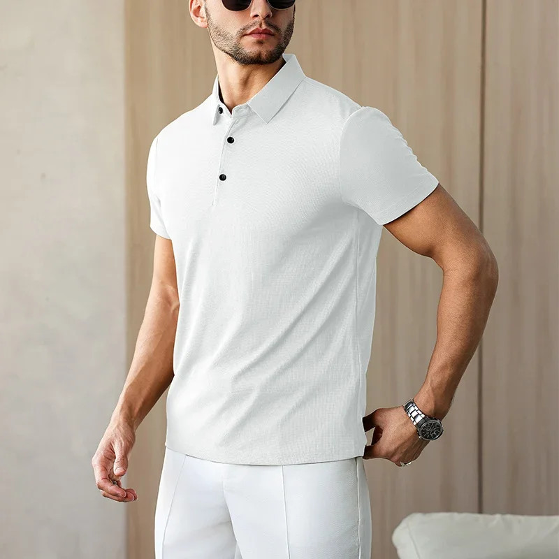 Men's Breathable Solid Color Polo Shirt Summer Casual Business Top Tee Gift gallery