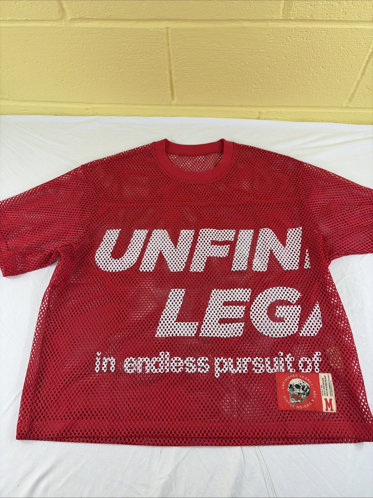 Unfinished Legacy Men's Size M Red Mesh Jersey Graphic Streetwear Shirt gallery