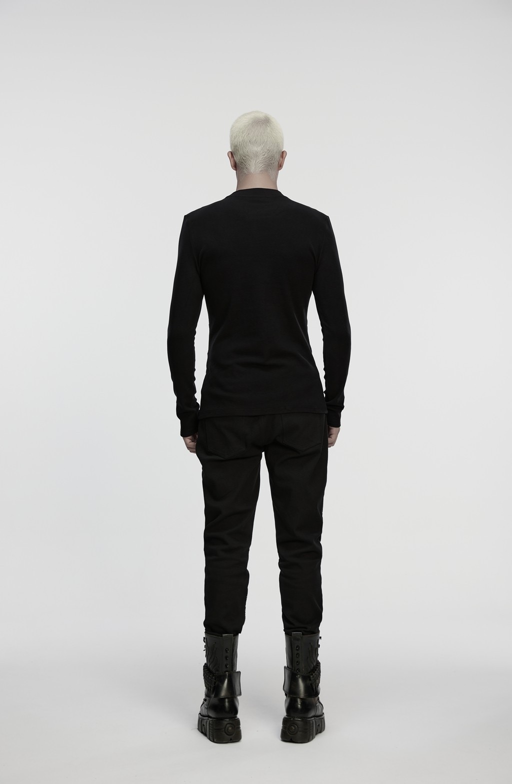 Punk Rave Men Black Gothic Handsome Punk Splicing Knitted T-Shirt Slim Fit Tops gallery