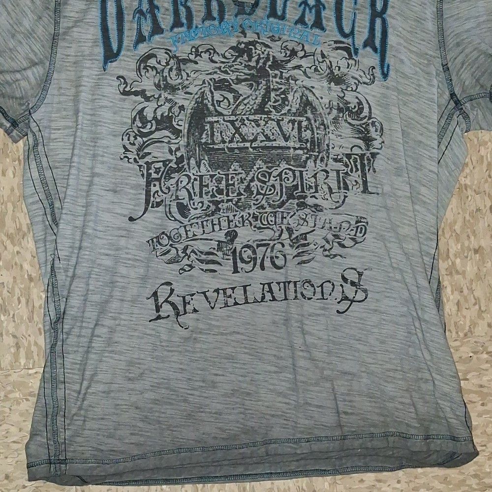 Jack & Jones Men’s Gray Graphic Print Henley Short Sleeve T-Shirt Size L