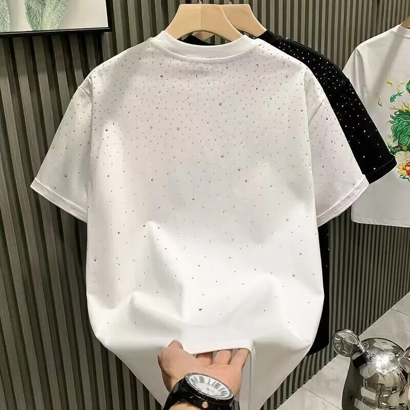 New Men Women Luxury Diamond Rhinestones Black White T-Shirt High Quality gallery