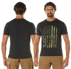 Distressed US Flag Athletic Fit T-Shirt Men’s Black With Camo American Flag Tee