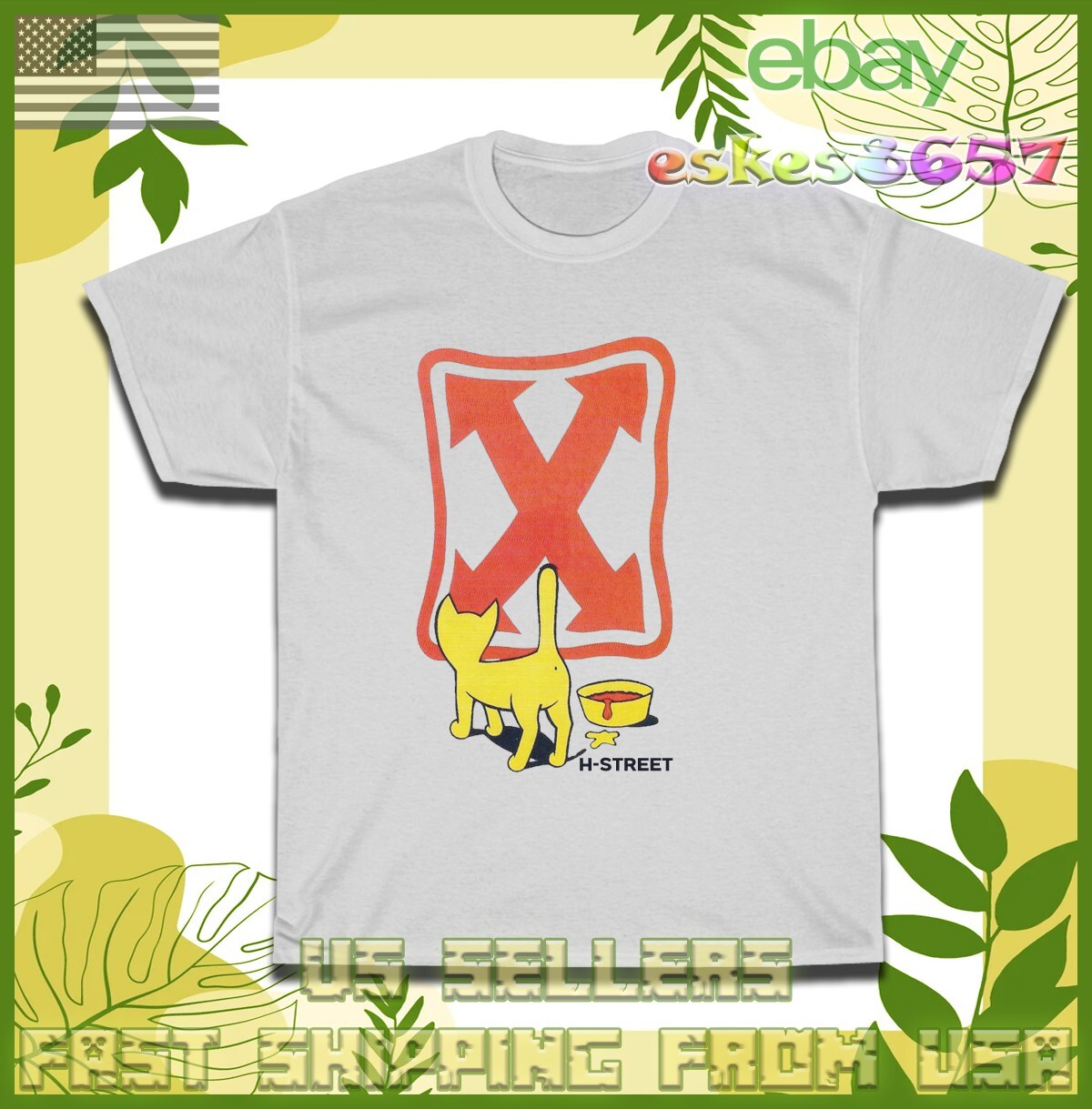 H Street Skate Yellow Cat Logo Men’s T-Shirt American Style T Shirt