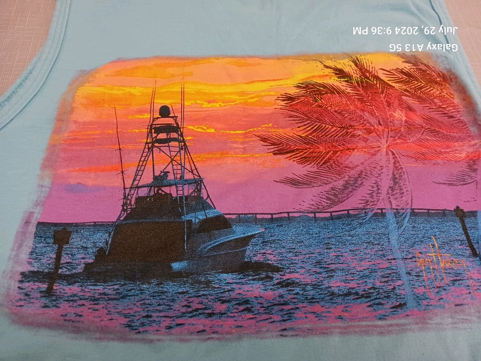 Guy Harvey T-shirt Tank Top Tropical Sunset Print Size S