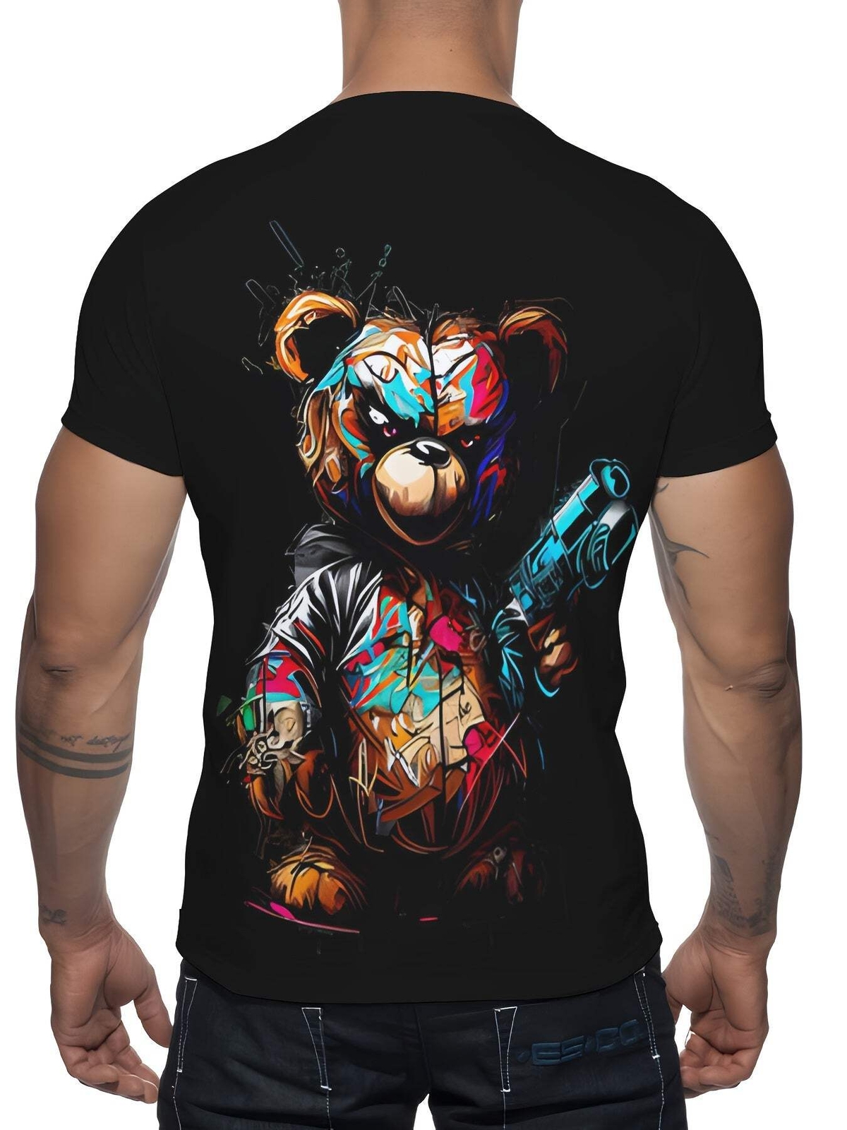 Men's Casual Short Sleeved T-shirt, Unique Bear Print - Soft Polyester Fiber, Ma gallery