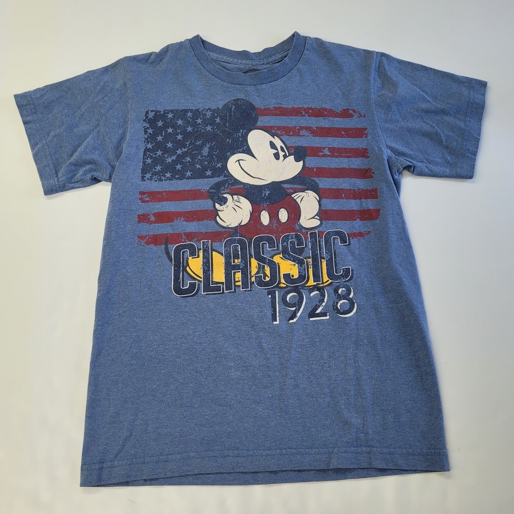 Disney Mickey Mouse Classic 1928 American Flag T Shirt Men Medium Blue