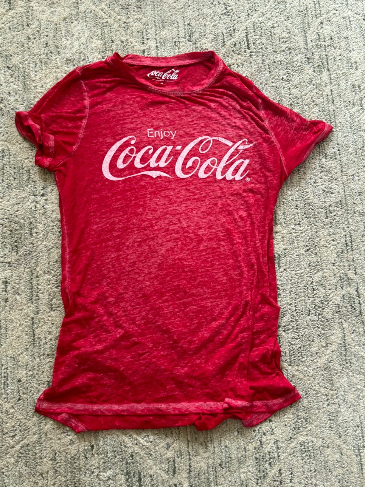 Vintage Style Coca-Cola Logo Red Semi Sheer Size: Small T-shirt Faded Distressed