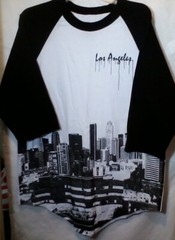 Los Angeles California Typeo Baseball Style T Shirt High Rise Building Graphics