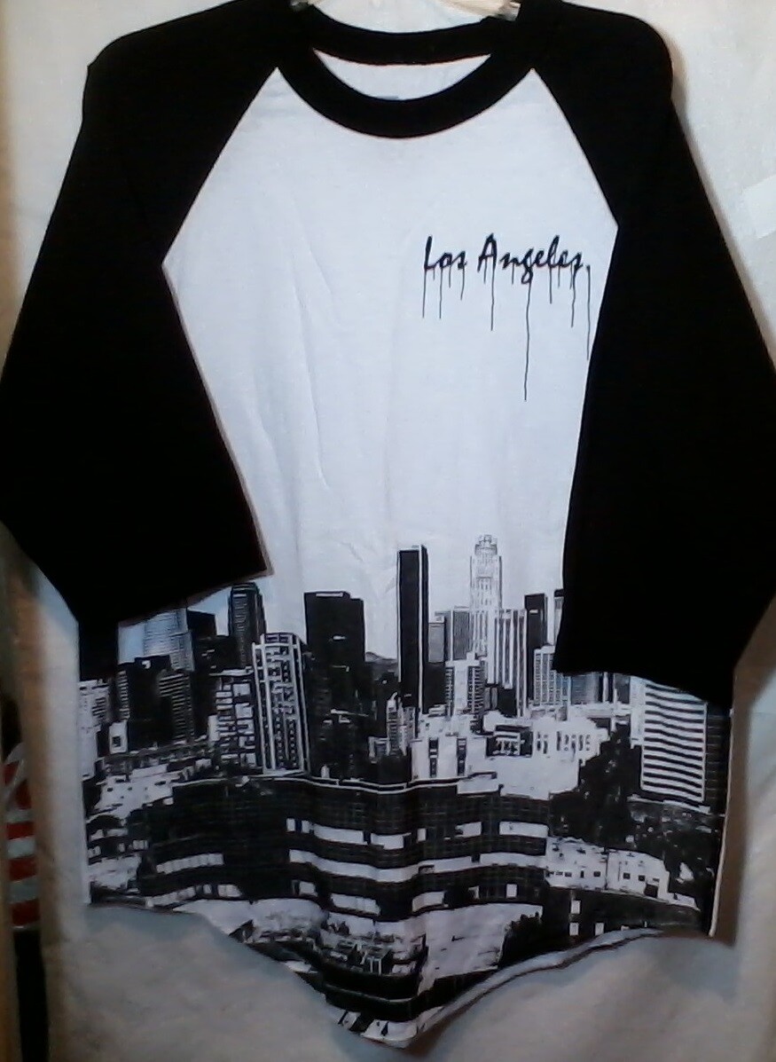 Los Angeles California Typeo Baseball Style T Shirt High Rise Building Graphics gallery