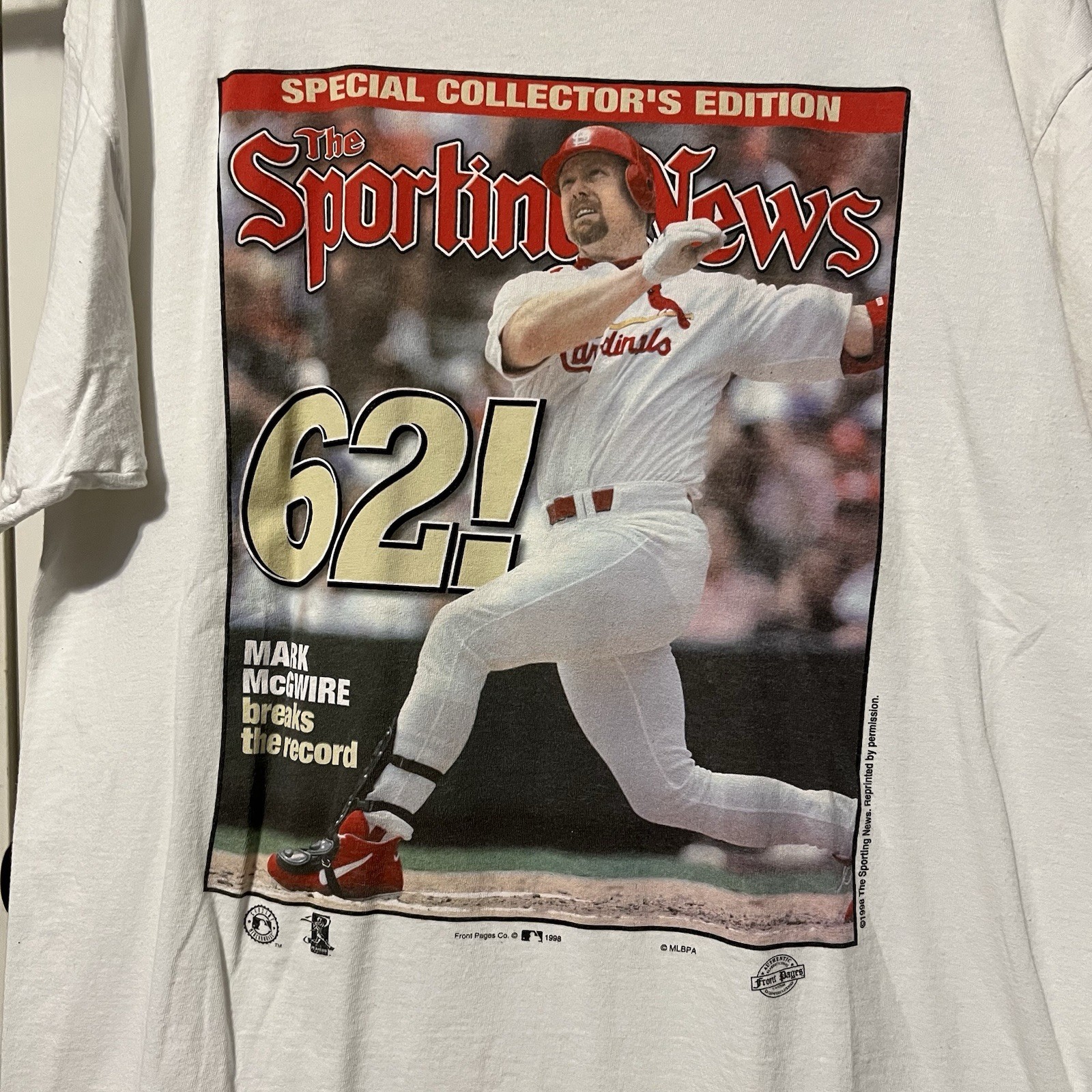 VTG Mark McGwire Cardinals Sporting News 62 Home Run Record 1998 Shirt 90s Sz XL gallery