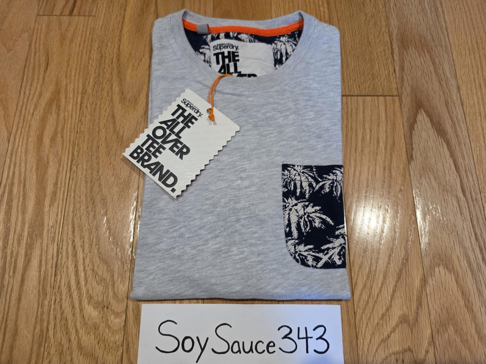 NEW MEN'S SUPERDRY FESTIVAL POCKET AOP PALM TREES GREY NAVY TEE SHIRT SIZE SMALL gallery