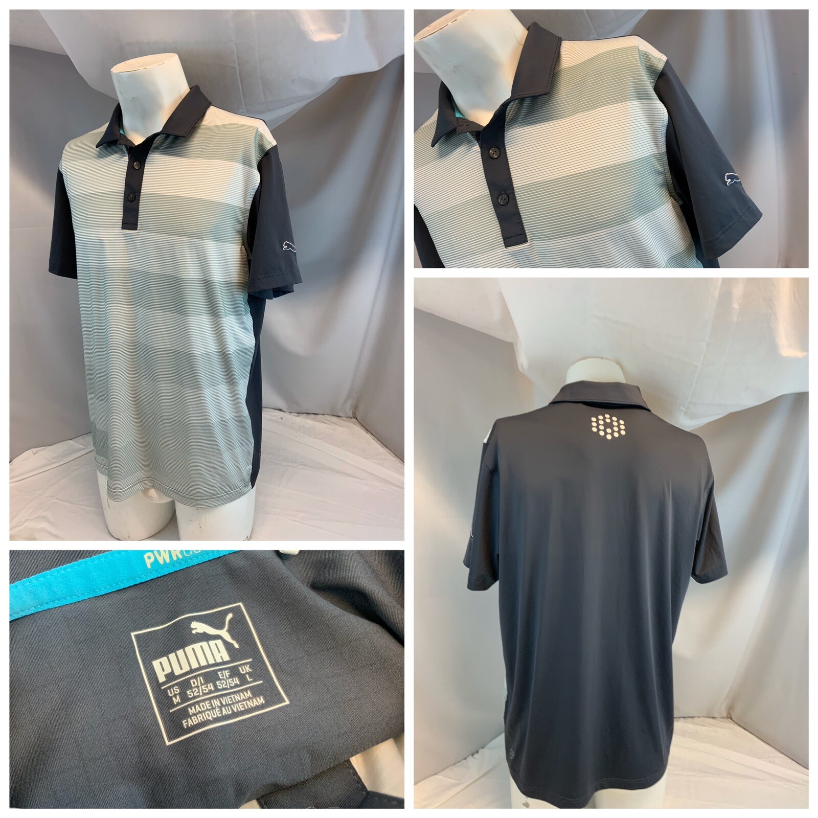 Puma Cell Golf Polo Shirt M Men Gray Black Poly Stretch LNWOT YGI C0-780