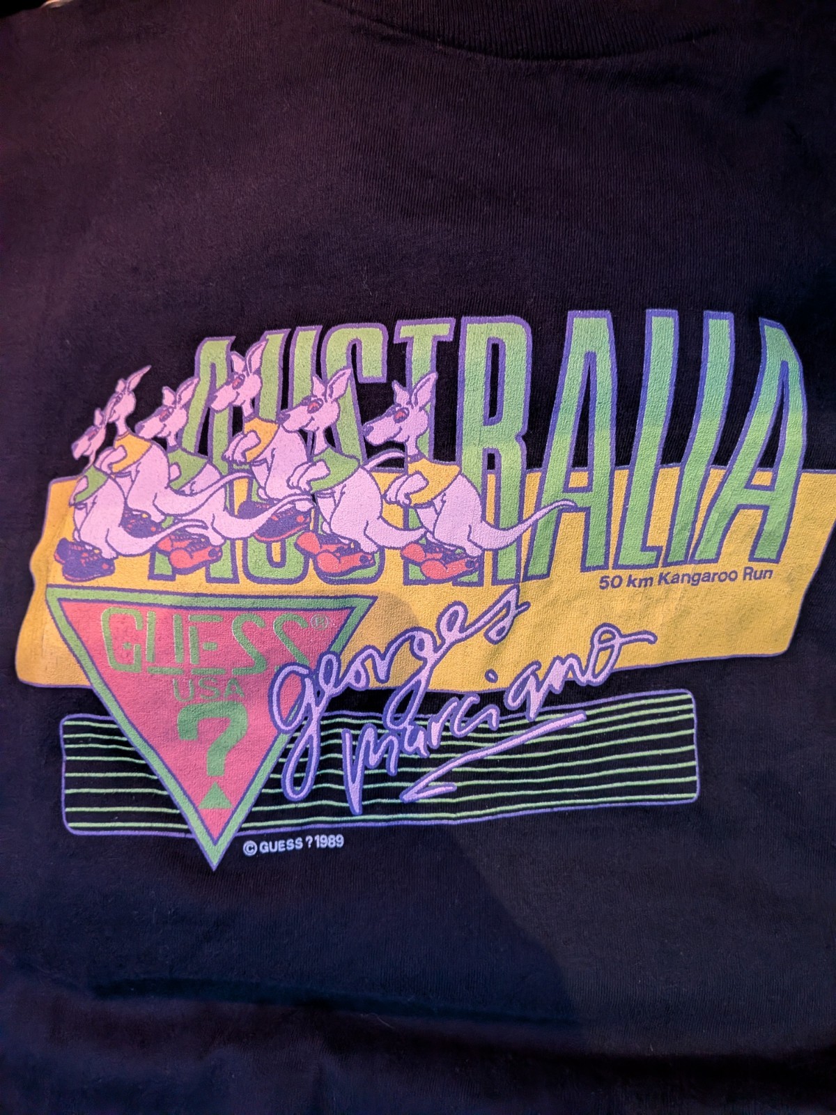Vintage 89 GUESS USA Australia Kangaroo Club Single Stitch Tee Size Rave Vibe. gallery