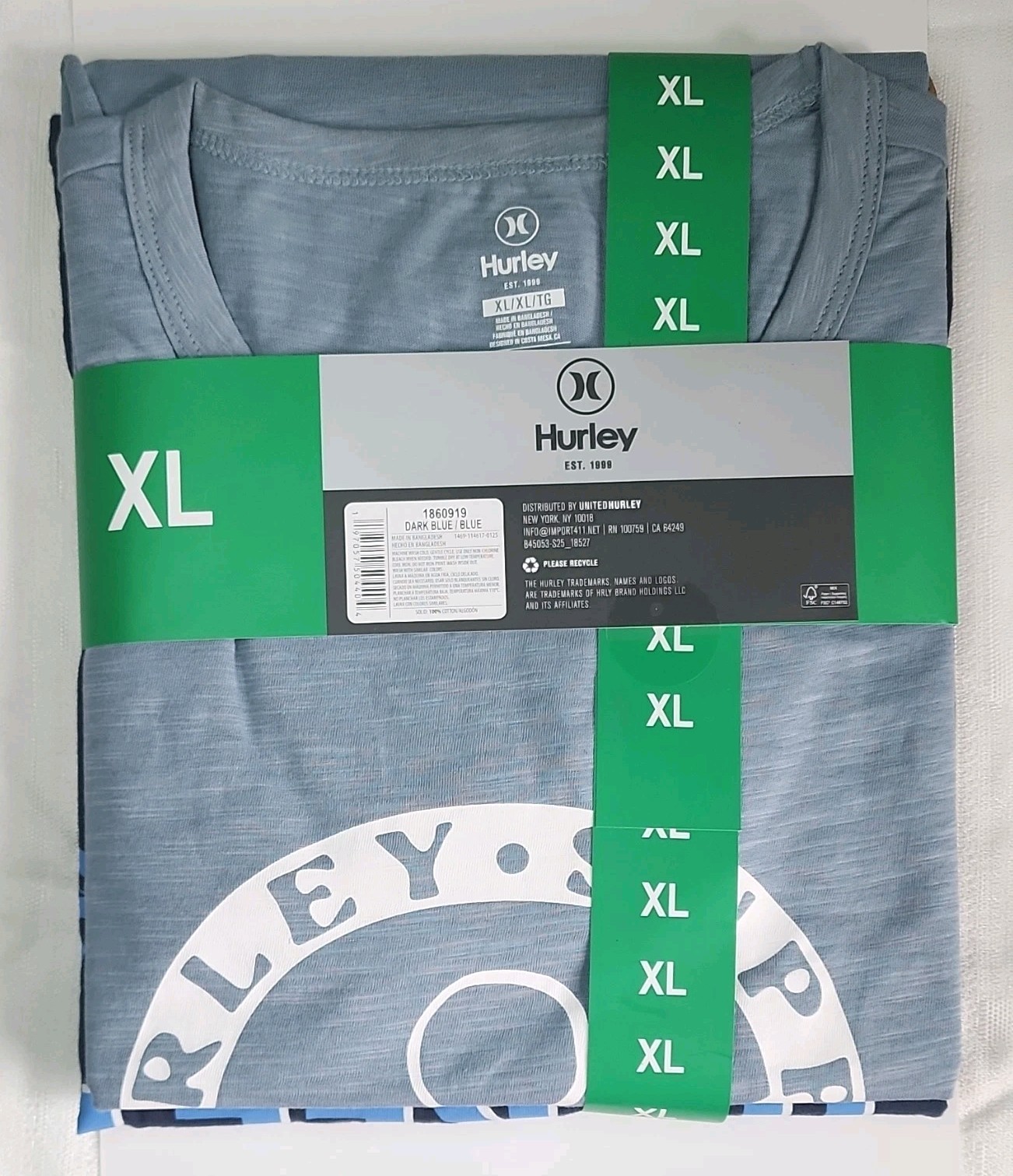 Hurley Men’s 2-Pack Graphic Logo 100% Cotton Knit Classic Fit Crew Tee XL Blue! gallery