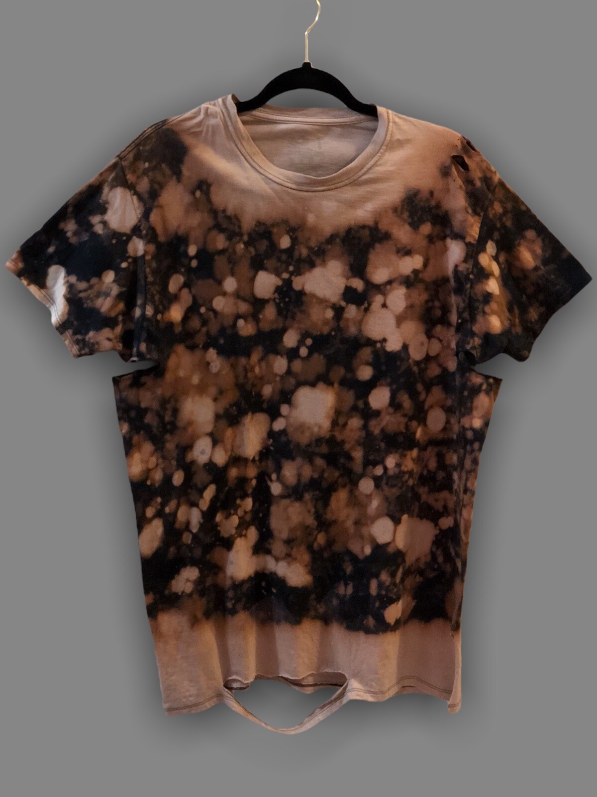 Black Brown Tan Bleached Distressed Short Sleeve T Shirt Top Unisex US Size L