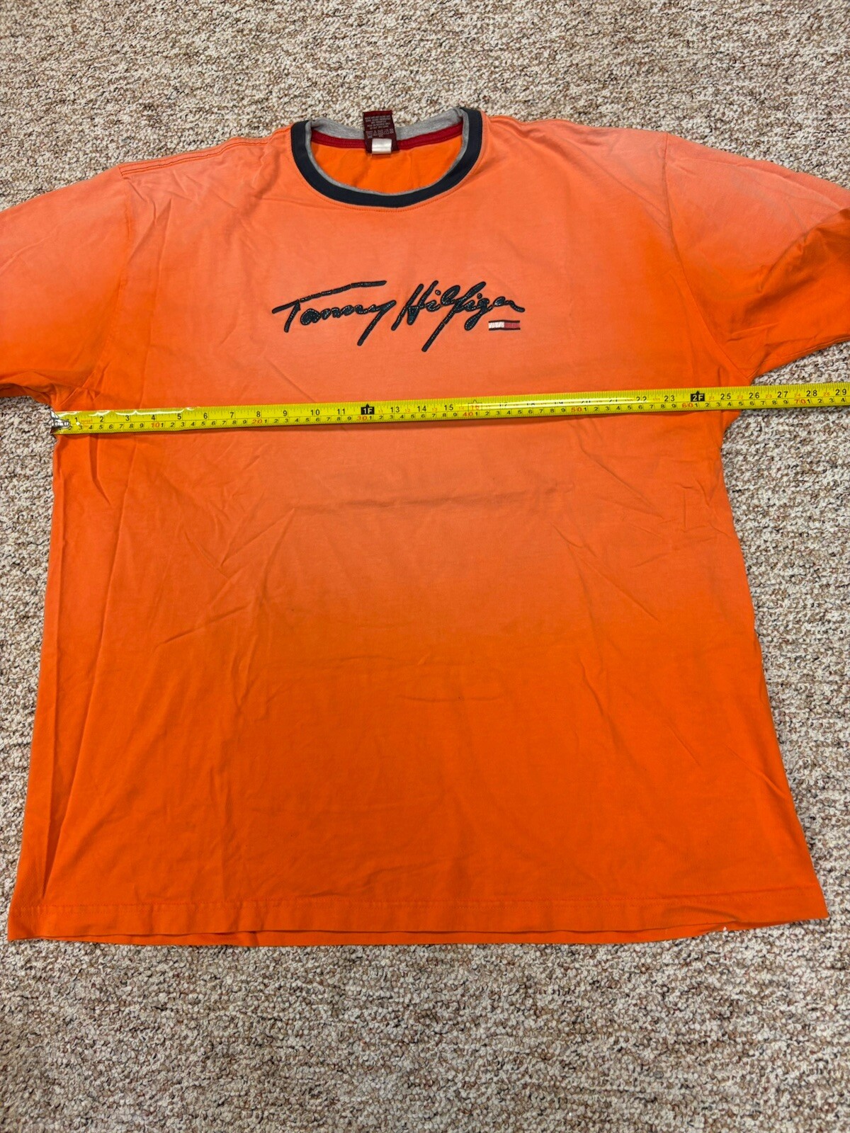 Vintage Tommy Hilfiger Denim Burnt Orange T-Shirt Raised Lettering • Size XL gallery