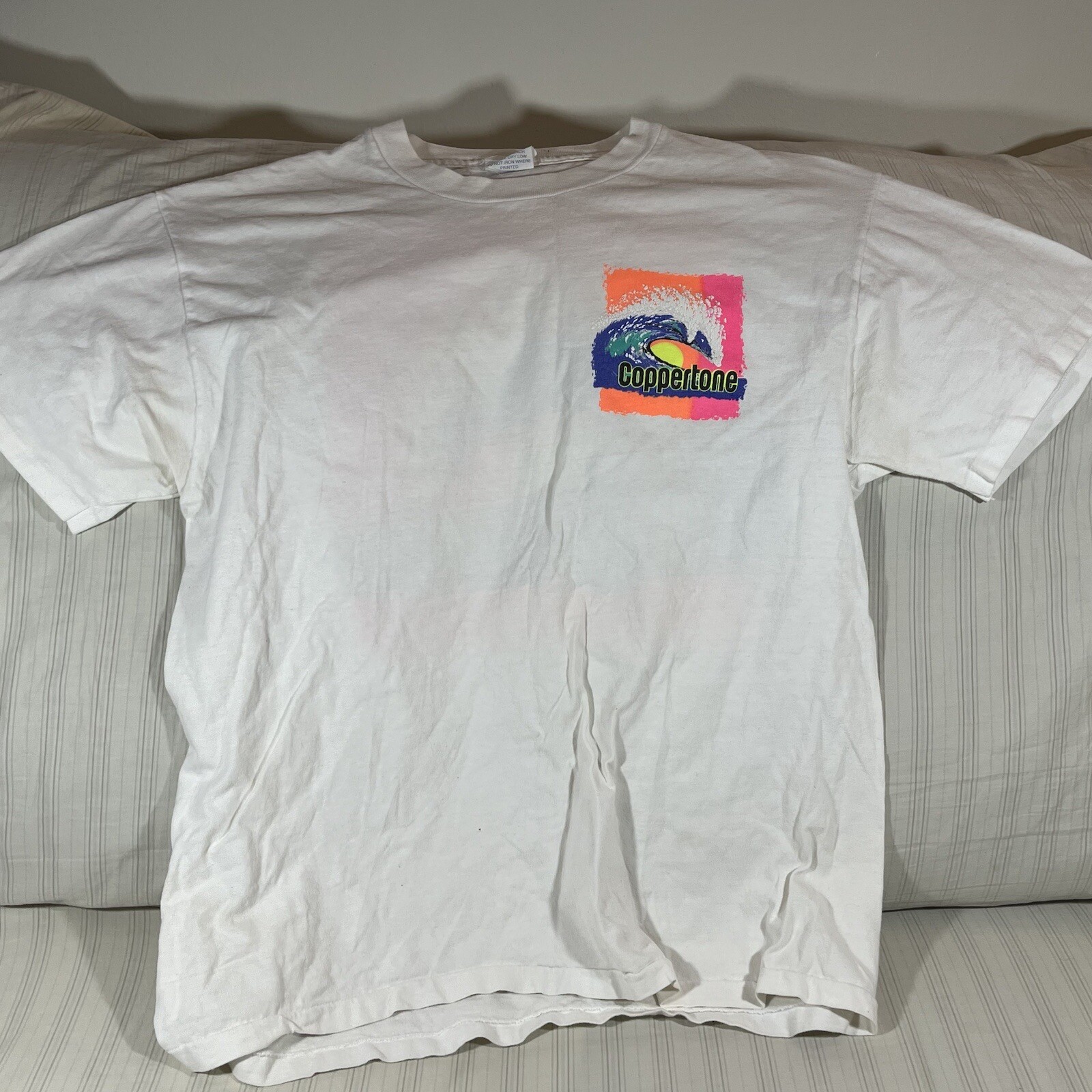 VTG 90s Coppertone Sunscreen L White Short Sleeve Tee T-Shirt Single Stitch U1 gallery