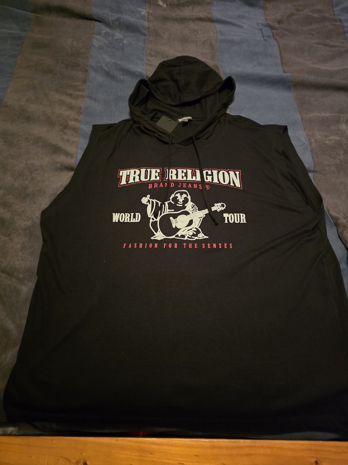 $62…True Religion “Buddha” size XL Lightweight Hooded Tank Black.