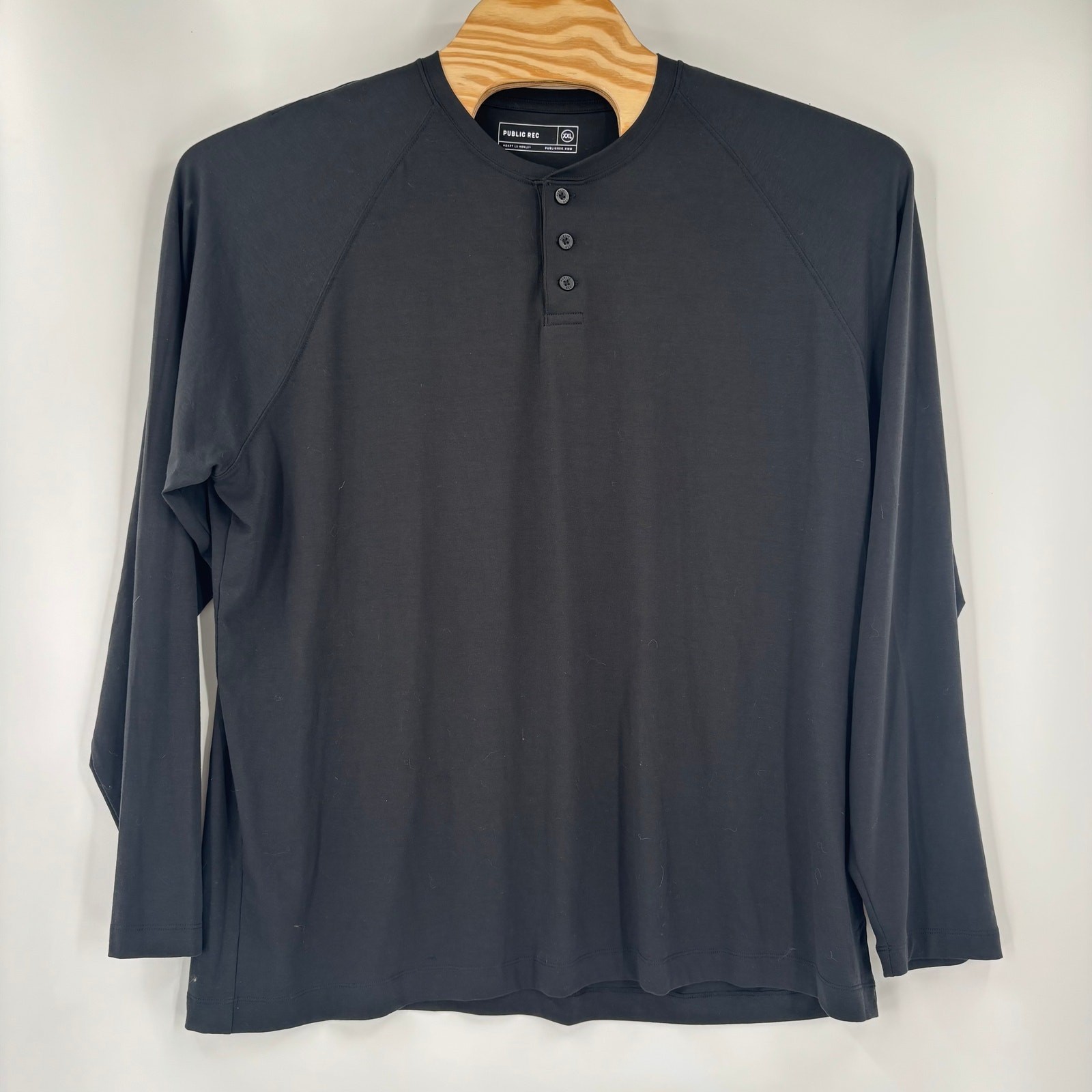 Public Rec Mens 2XL Solid Black Long Sleeve Cotton Blend Henley Shirt gallery
