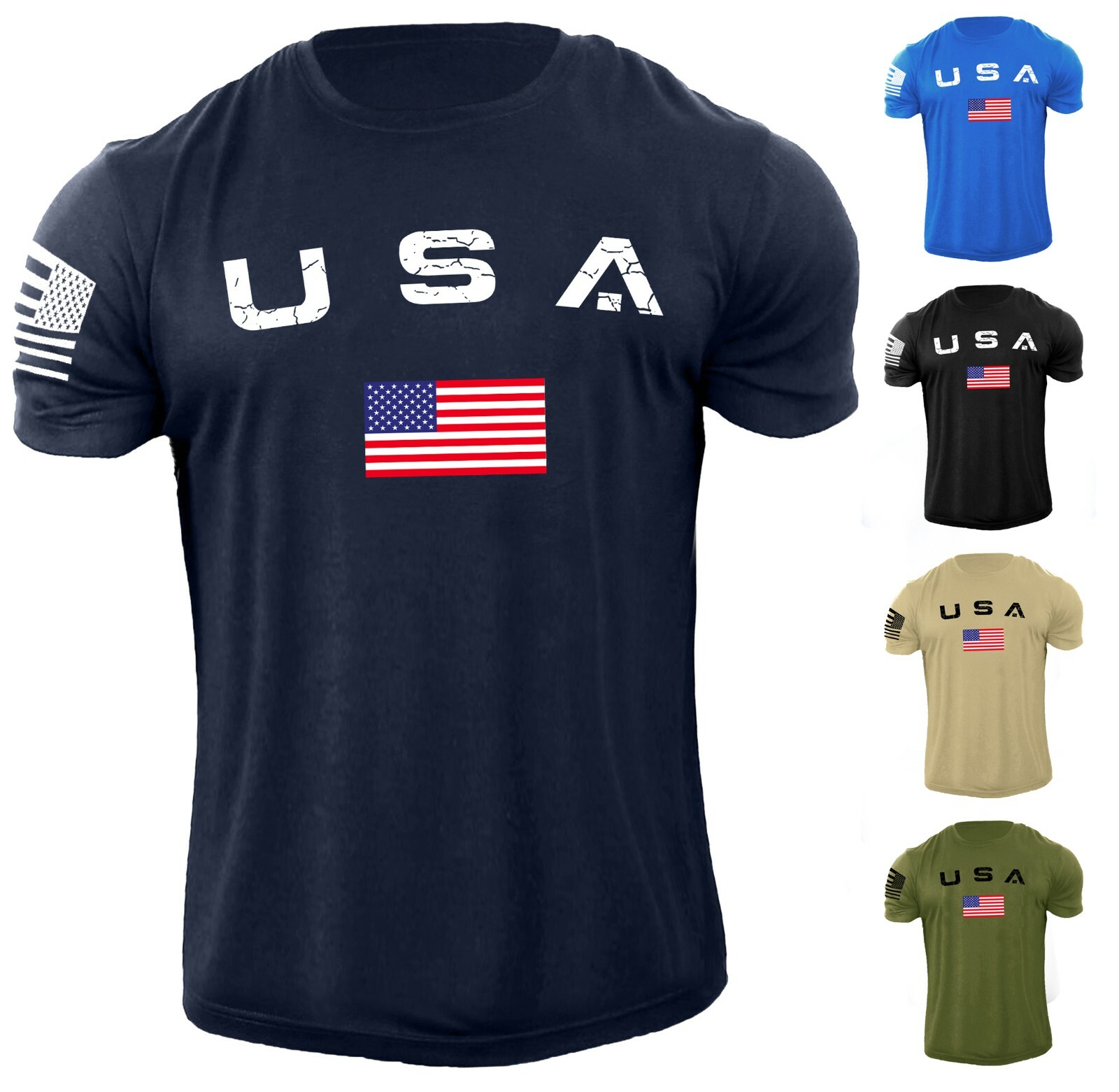 Men's Casual USA Flag T-Shirt Breathable Light 100% Cotton T-Shirt Size L-6XL US gallery