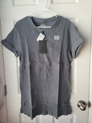 RAWGEAR DARK GRAY Ribbed Crew Neck LOGO T-Shirt SZ L W/ Cuffed Sleeves