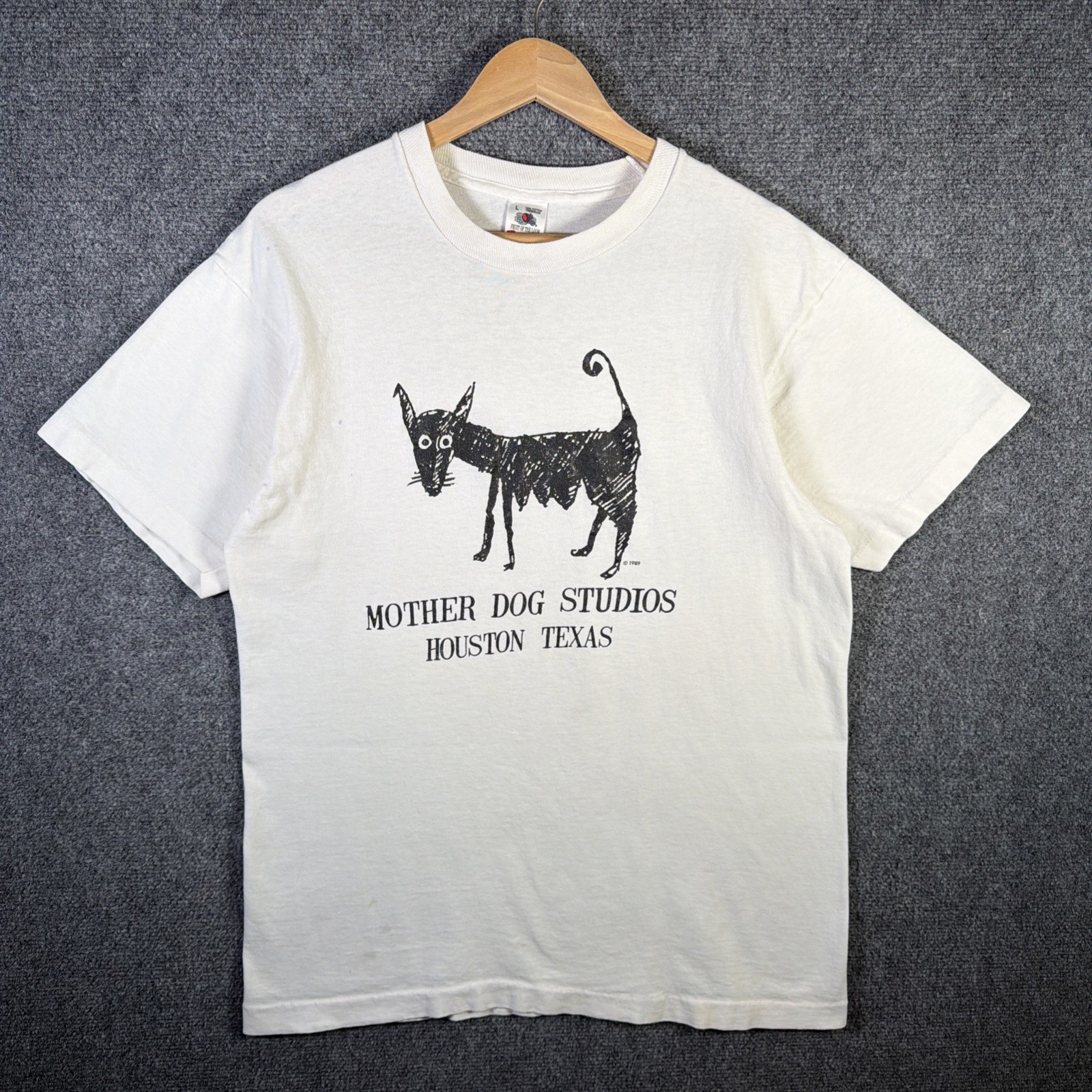 Vintage Mother Dog Studios Shirt Mens Large White 80s Art Abstract Poem Drawing gallery