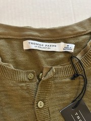 NWT Thomas Payne Mens Sz Medium Henley Sweater Shirt Olive Green 100% Cotton