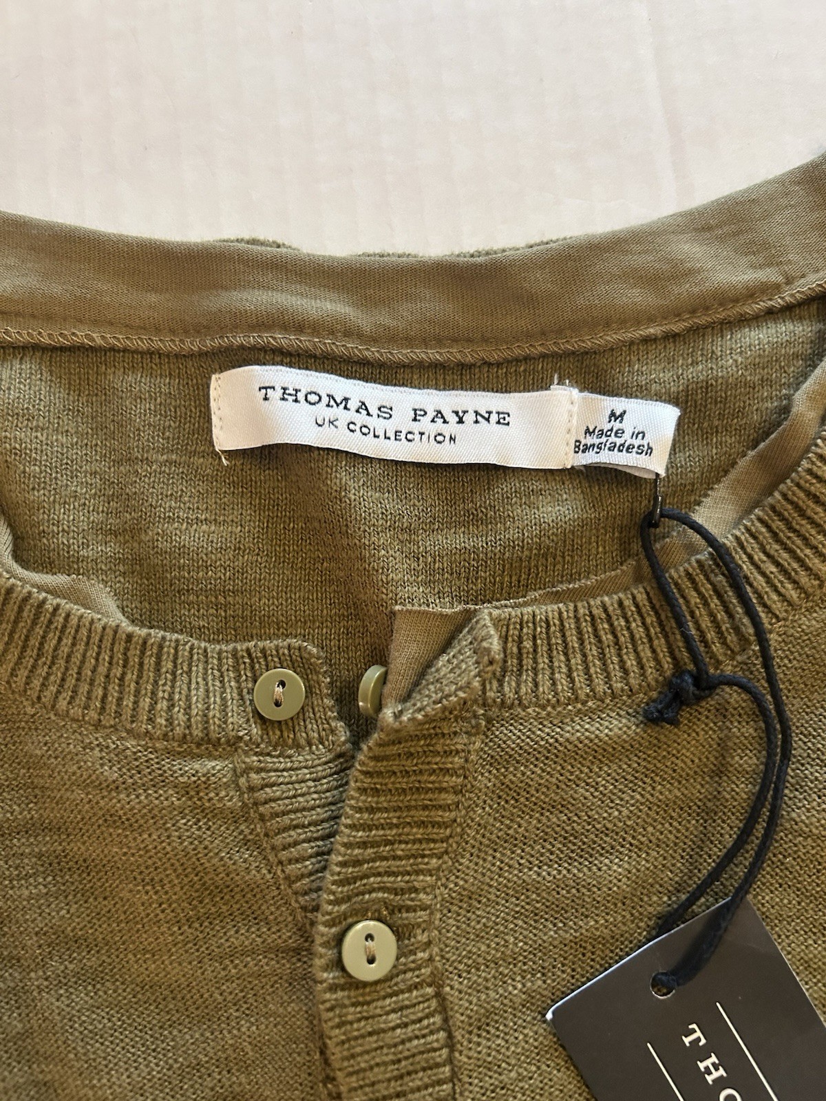 NWT Thomas Payne Mens Sz Medium Henley Sweater Shirt Olive Green 100% Cotton gallery