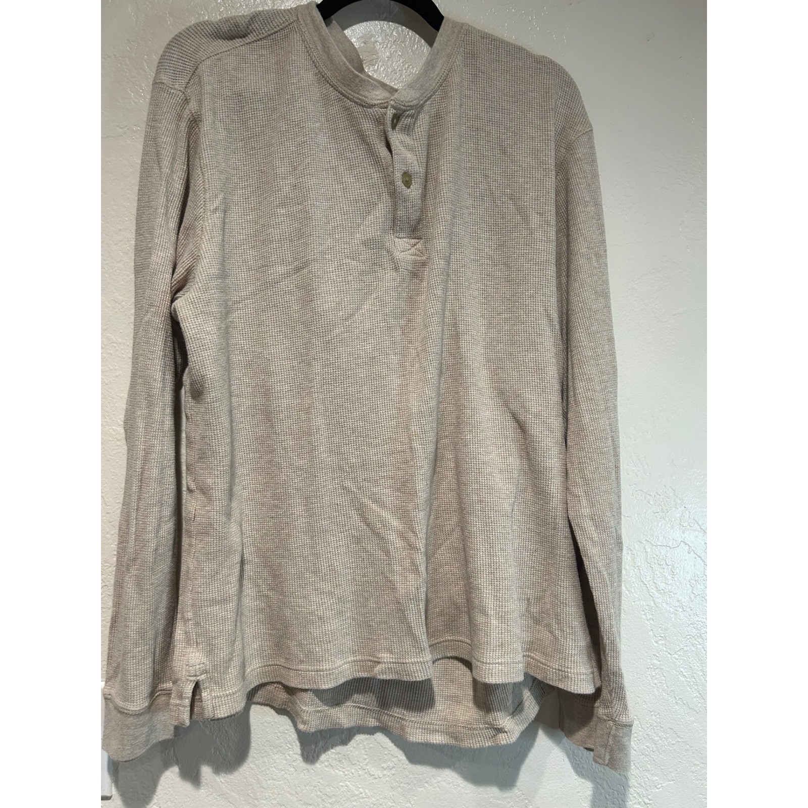 St Johns Bay Mens XL Oatmeal Waffle Knit Henley Thermal Long Sleeve Cotton Shirt gallery