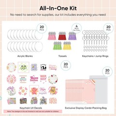 140 PCS Acrylic Keychain Blank Set, Funny Double-Sided UV DTF Stickers Acryli…