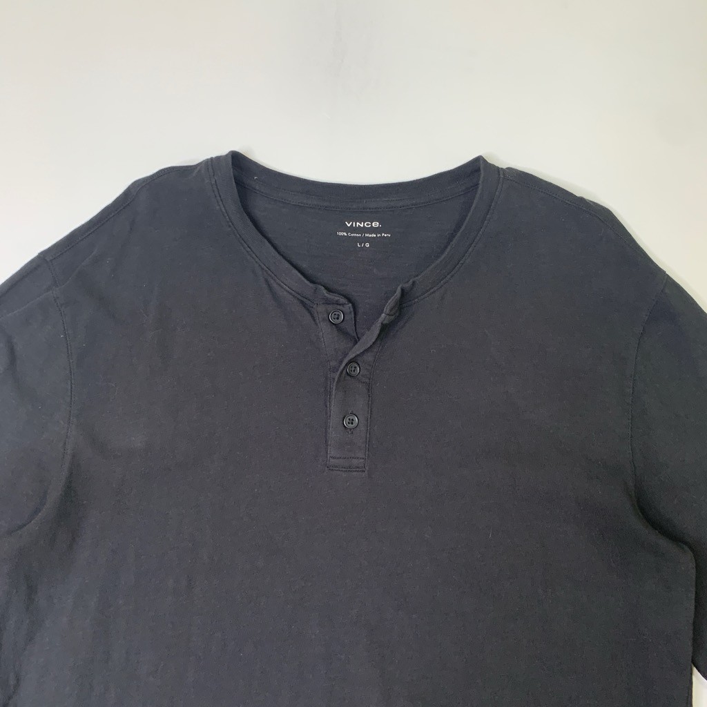 Vince Shirt Mens L Large Black Cotton Long Sleeve Henley Lightweight Casual Tee gallery