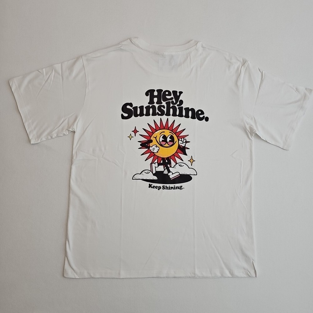 Men’s Hey, Sunshine Keep Shining T-Shirt in White Positive Vibes Size X-Large