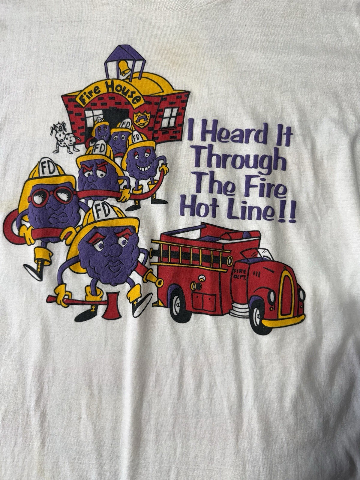 Vintage The California Raisins Parody Heard It Through The Fire Hot Line Shirt