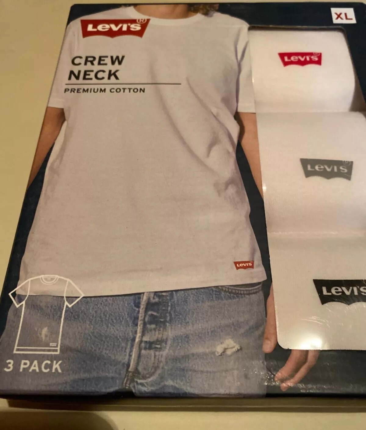 LEVI'S Men's White 3Pack Crew Neck White T Shirts Premium Cotton Choose Size gallery
