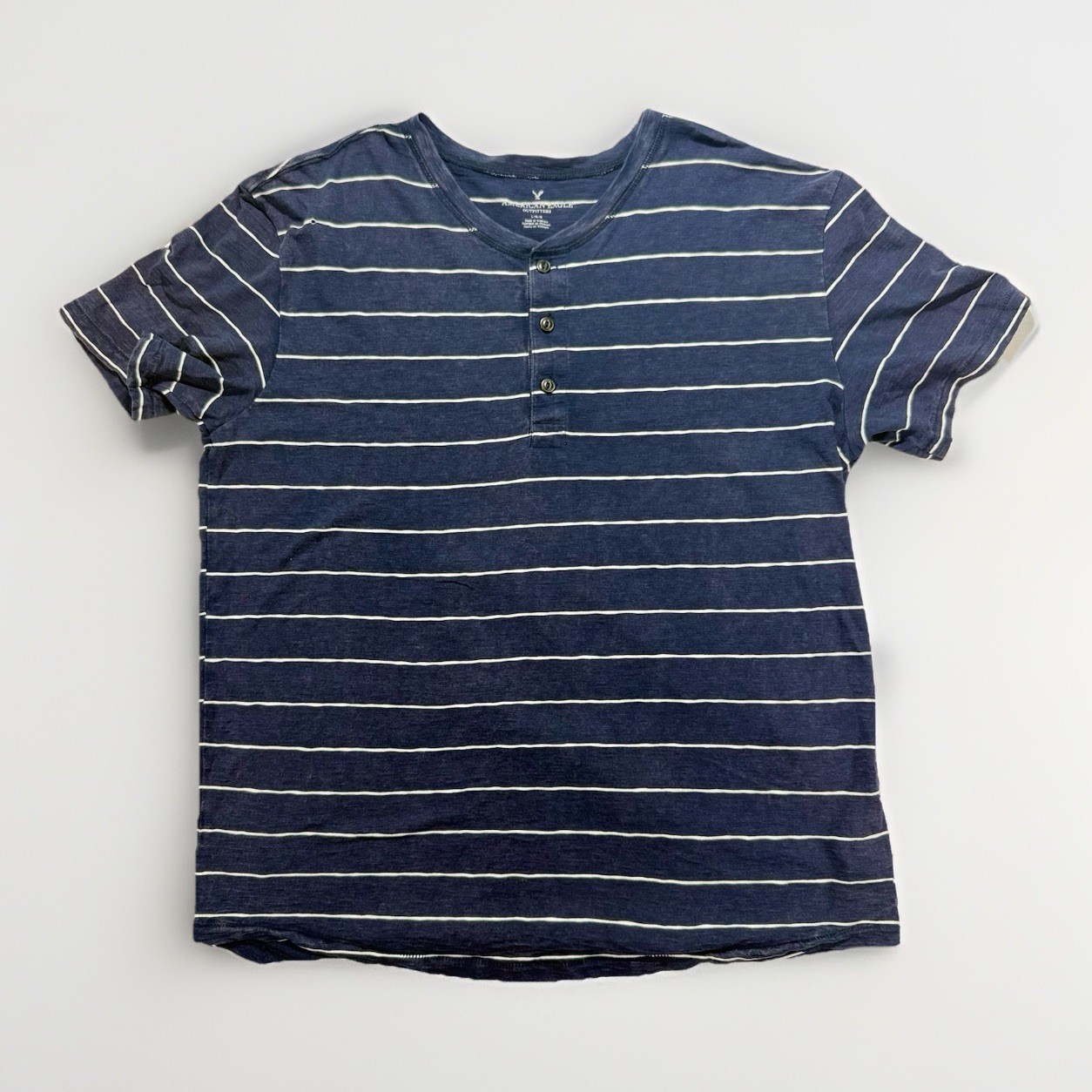 American Eagle Men's Super Soft Striped Henley Tee Blue Size Large gallery