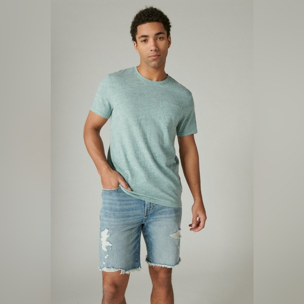 Lucky Brand Men’s Linen Blend Pocket Tee in Washed Green Size L