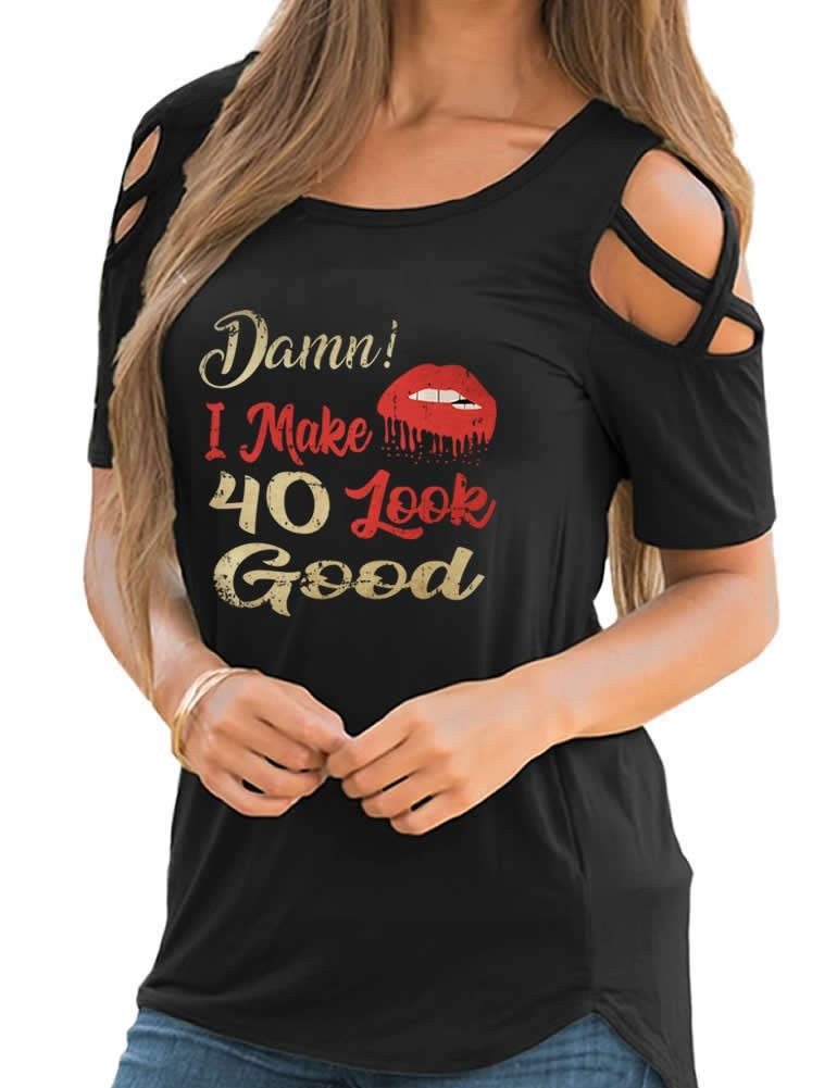 Women's 40th Birthday Gifts I Make 40 Look Good Cold Shoulder Short Sleeve Cr... gallery