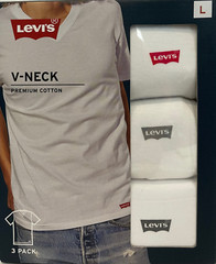 Levis 3 Pack Mens V-Neck Premium Cotton T-Shirts Size: L White