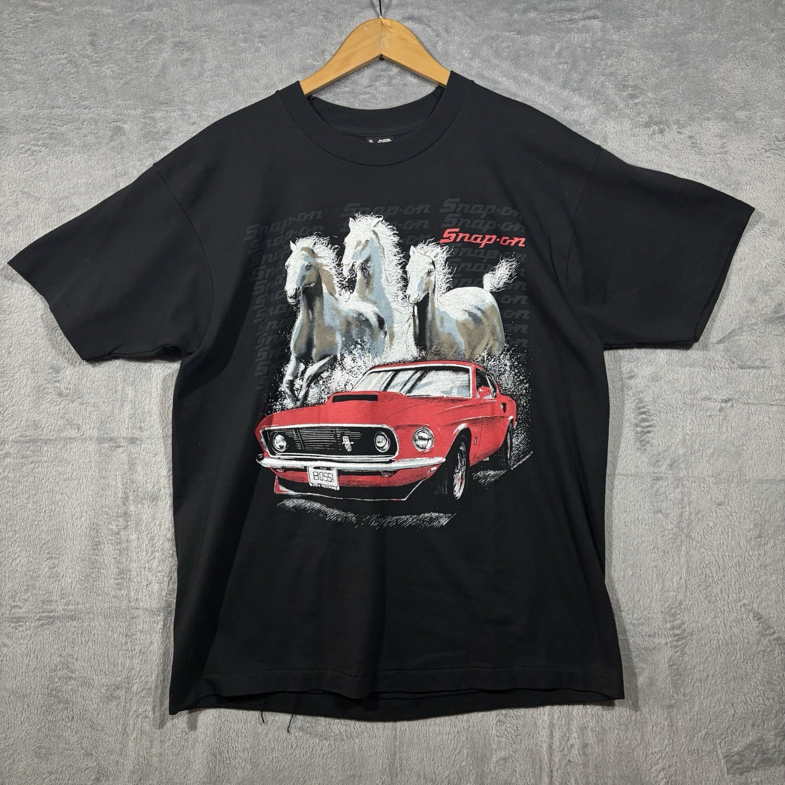 Vintage 90s Snap On Tools Shirt Men XL Black Mustang Horses Single Stitch USA gallery