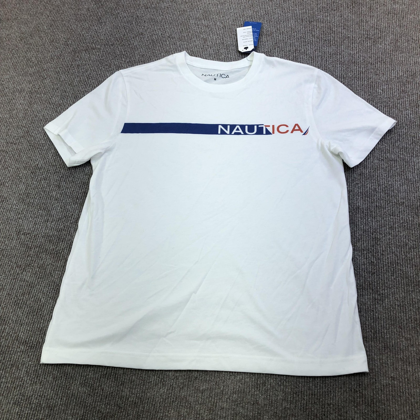 Nautica Shirt Mens Medium White Logo Stripe Graphic Tee Tagless Nautical gallery