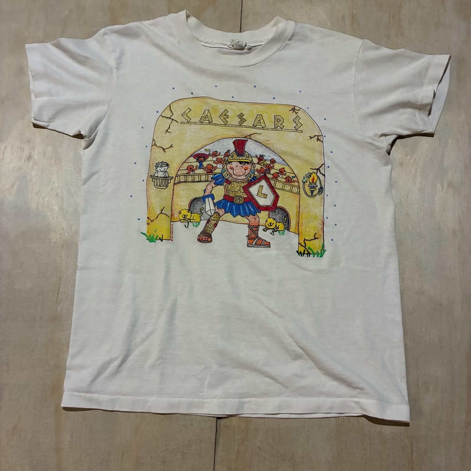 VTG 80s Caesars Las VegasT-Shirt Roman Soldier Glitter Med Single Stitch